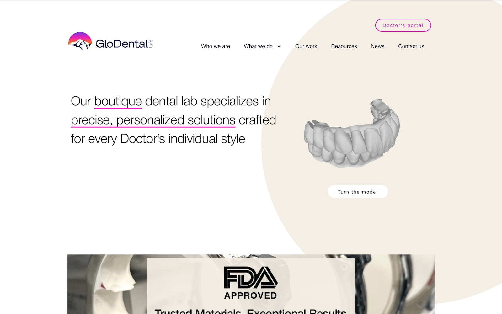 3D visualization of dental implant workflow on GloDental LAB website