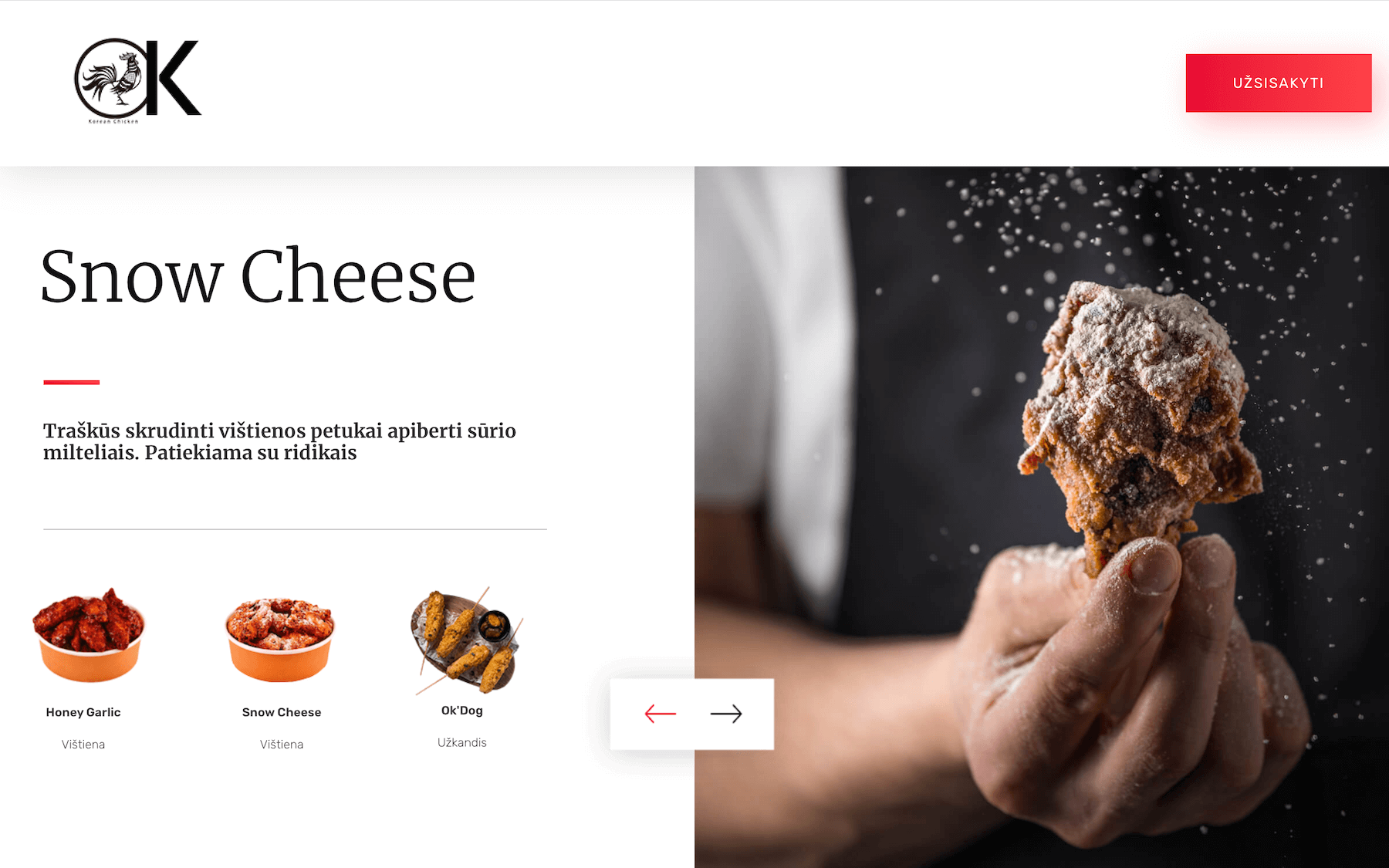 Web design for a Korean restaurant: OK Korean Chicken
